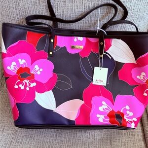 Trina Turk Black and Pink Floral Tote